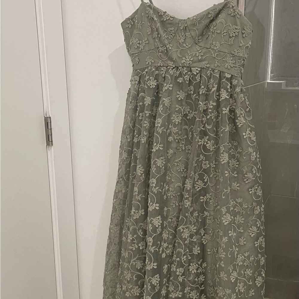 BHLDN Sage Green Lace Spaghetti Strap Dress - Picture 2 of 8